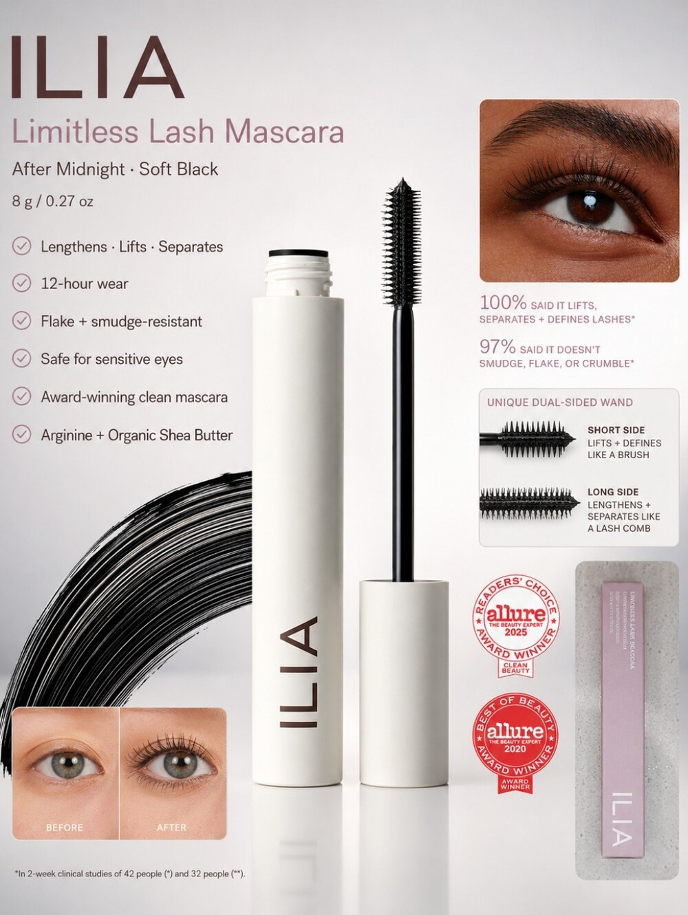 ILIA Limitless Lash Mascara – After Midnight – 8 g / 0.27 oz